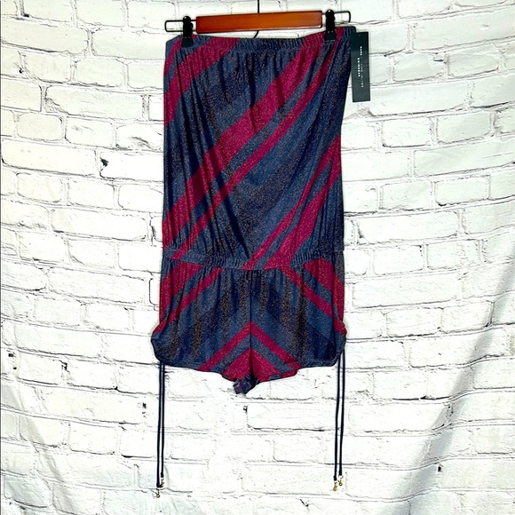 Marc By Marc Jacobs Swimwear Metallic Blue Red Strapless Cover-Up Romper - Picture 1 of 11